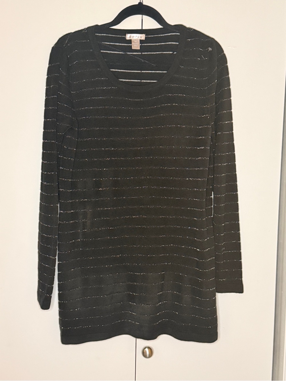 White Stag Black Knit Tunic with Metallic Stripes
